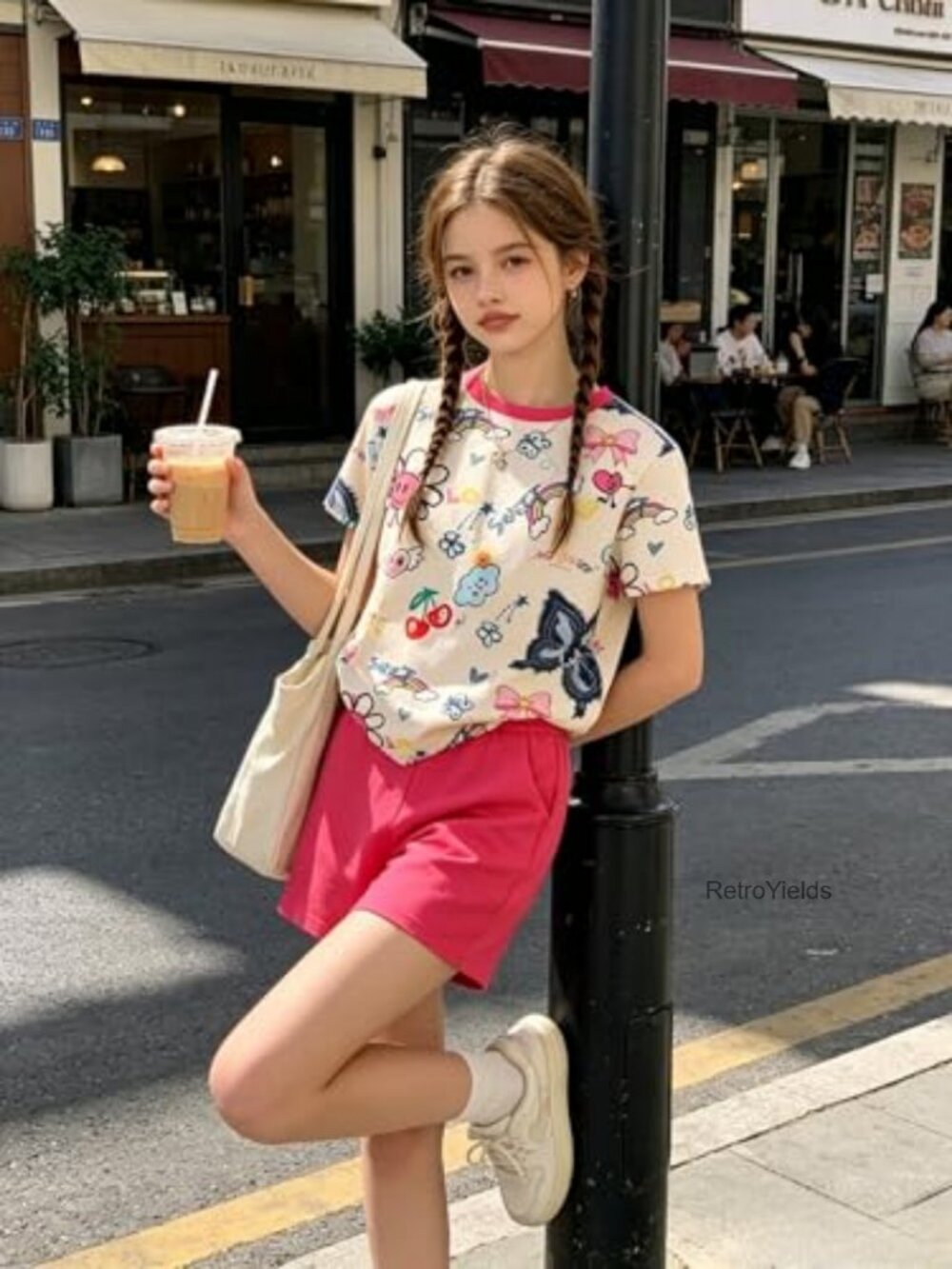 Girls Butterfly Print T-Shirt and Shorts Set Summer Outfit - Picture 4 of 7